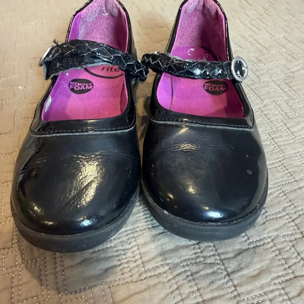 StrideRite Brielle Black Patent Leather Mary Janes Shoes Flats Girls 1 1M